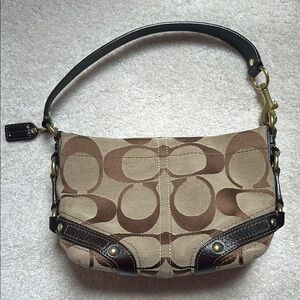 Coach Brown Monogram Shoulder Bag with Leather Accents